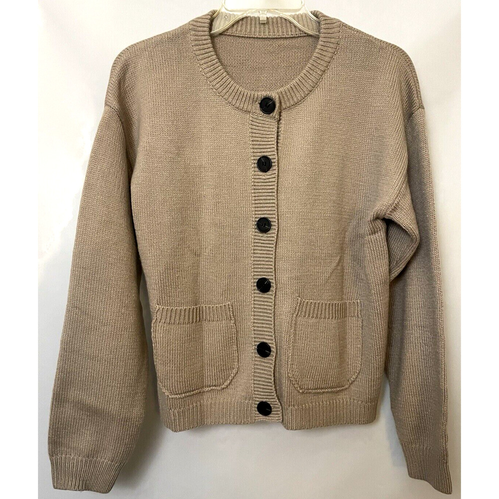 Yousify Sweeter Women Long Sleeves Crew Neck Button Down 2 pockets Brown Size M